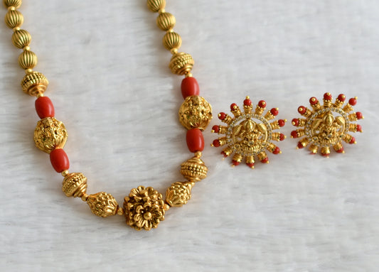 Matte finish coral beaded flower mala set dj-49527