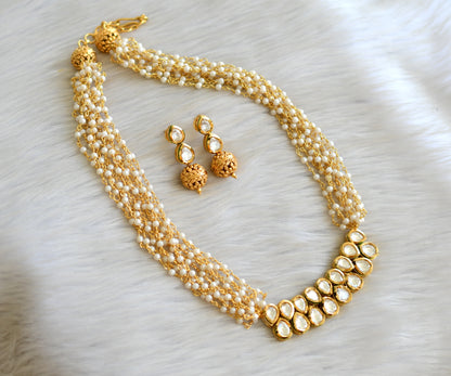 Gold tone white kundan pearl chain necklace set dj-42837