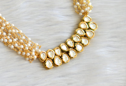 Gold tone white kundan pearl chain necklace set dj-42837