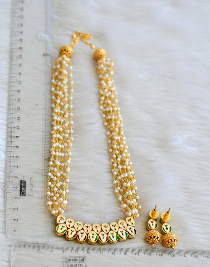 Gold tone white kundan pearl chain necklace set dj-42837