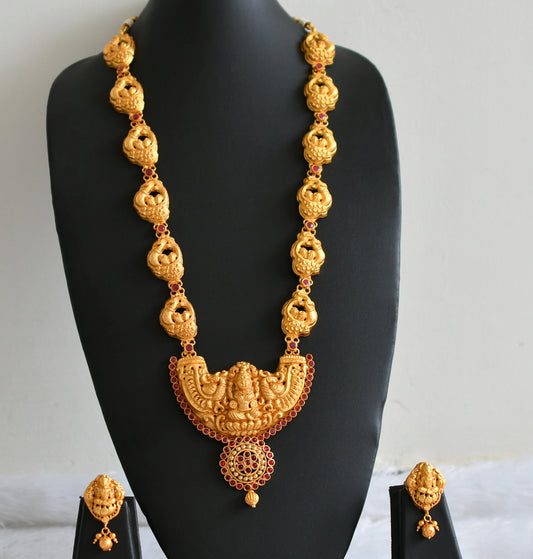 Matte finish ruby stone lakshmi-peacock huge haar set dj-47694