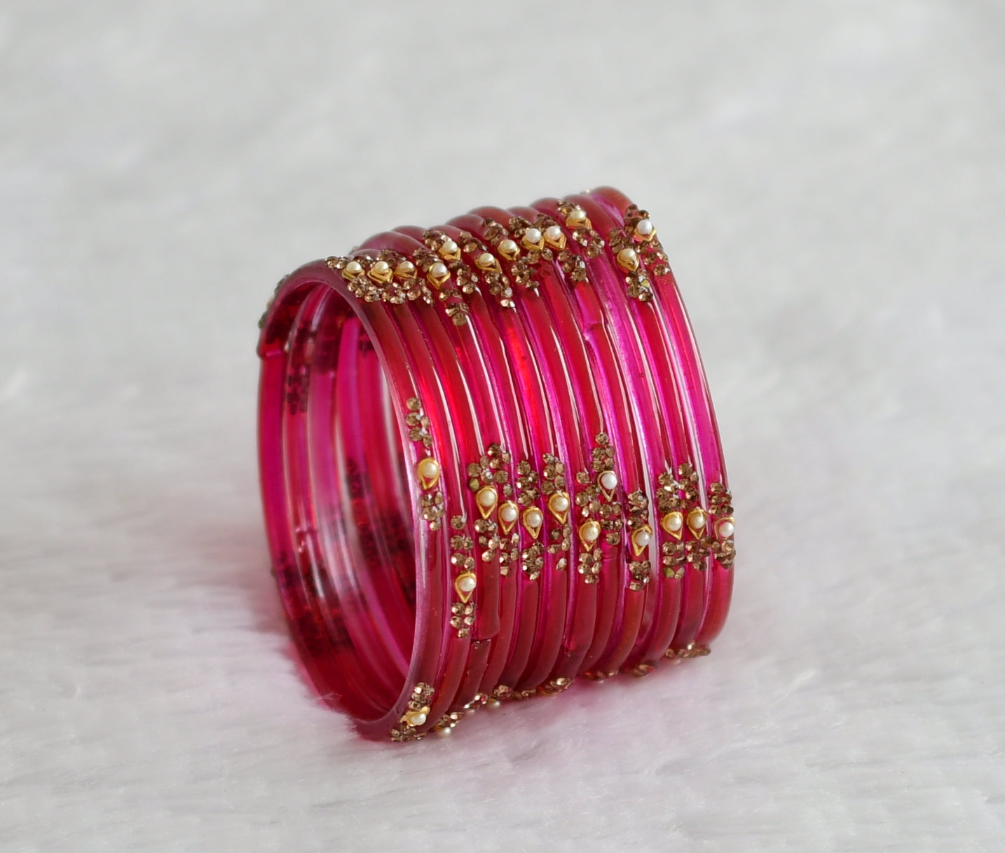 Set of 12 hot pink glass bangles(2.6) dj-49534