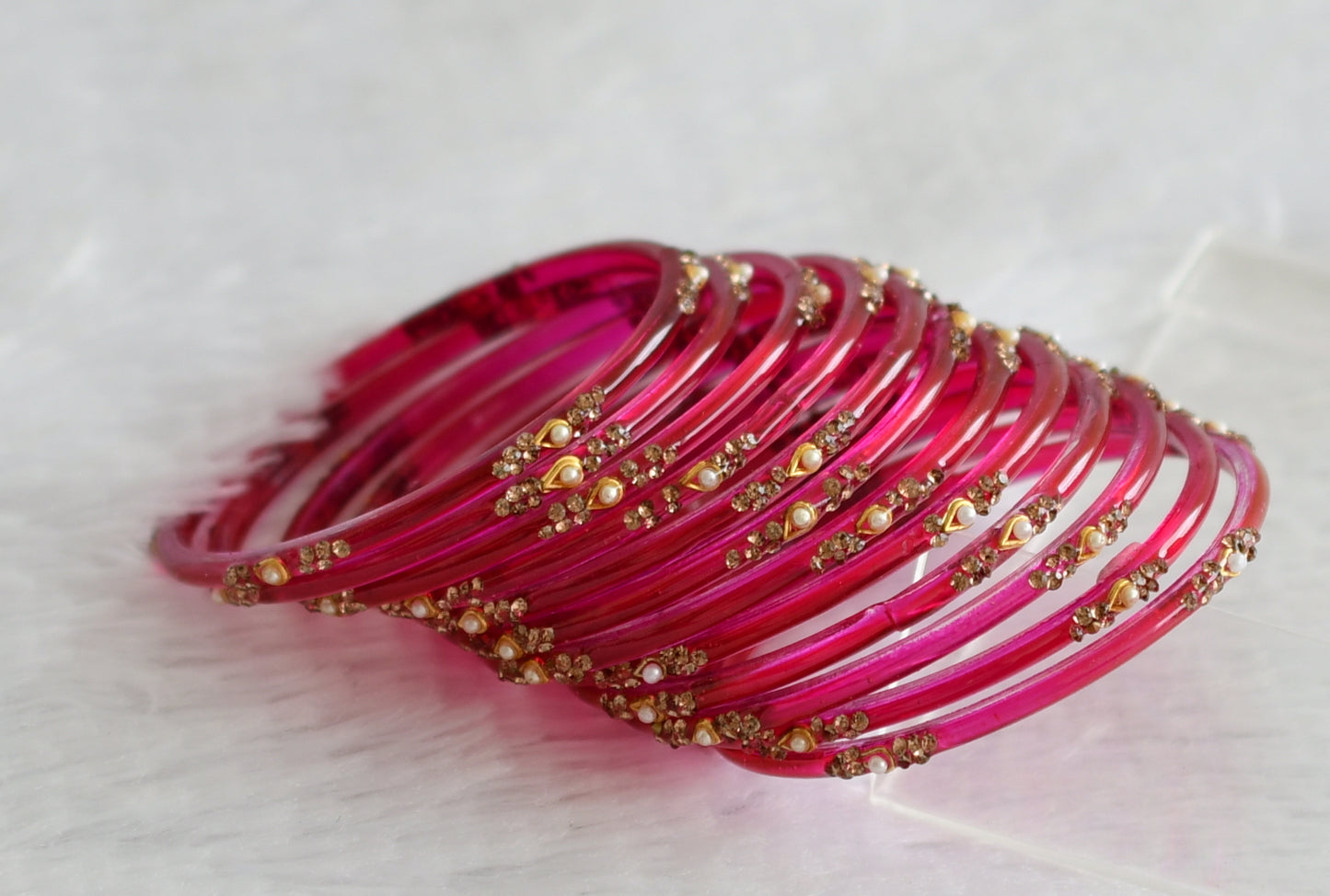 Set of 12 hot pink glass bangles(2.10) dj-49536