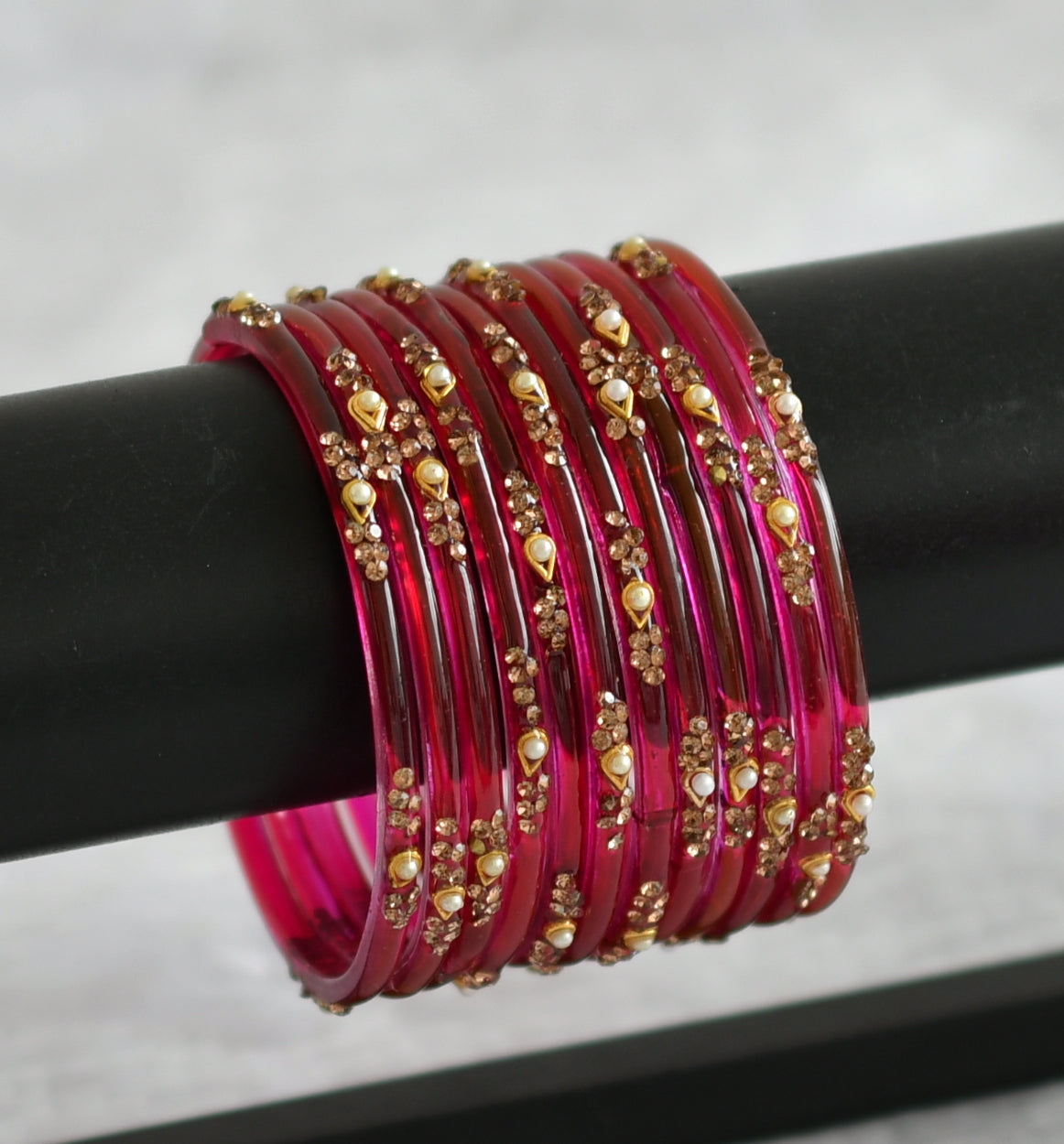 Set of 12 Hot pink glass bangles(2.8) dj-49535