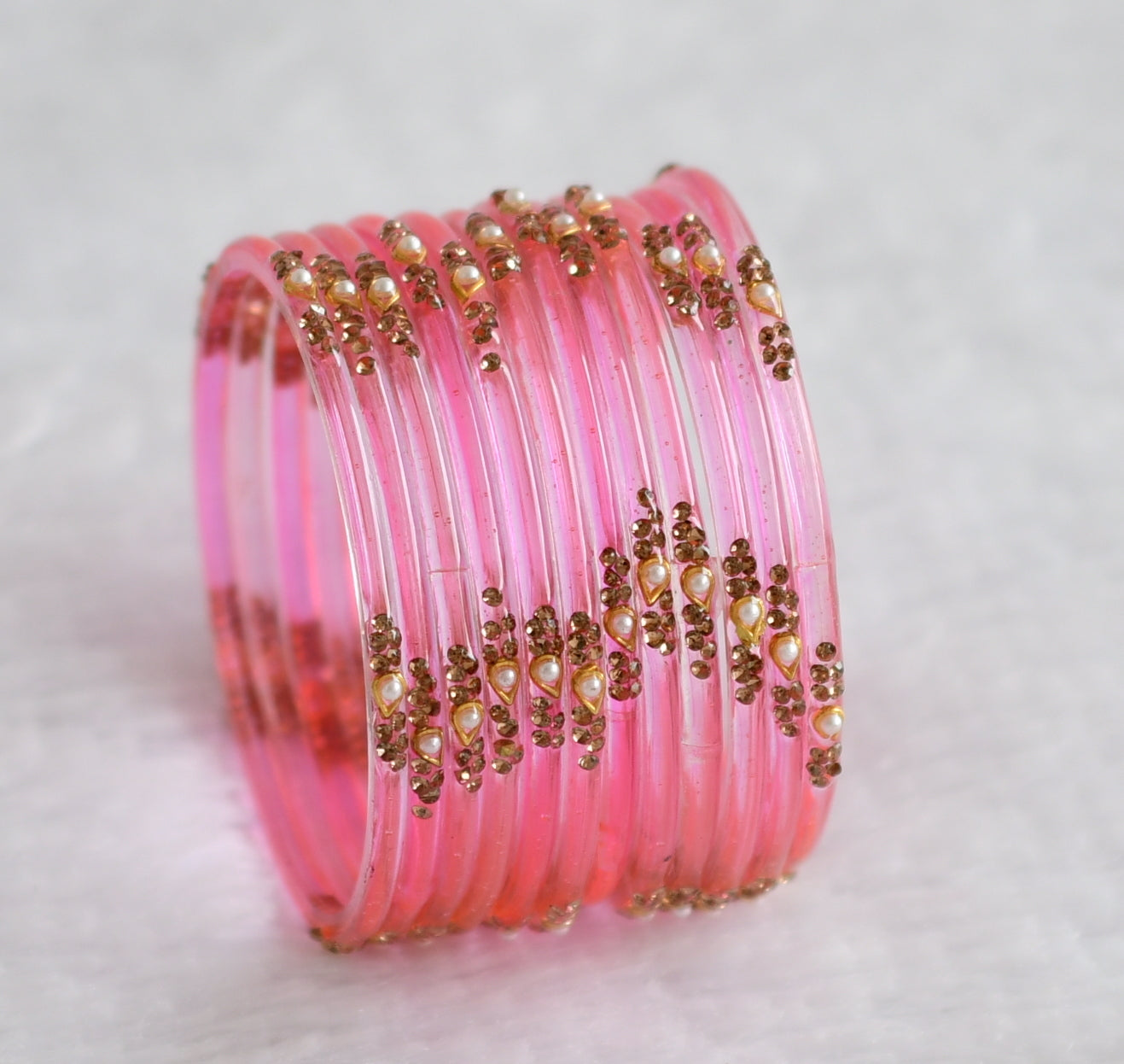 Set of 12 baby pink glass bangles(2.8) dj-49542