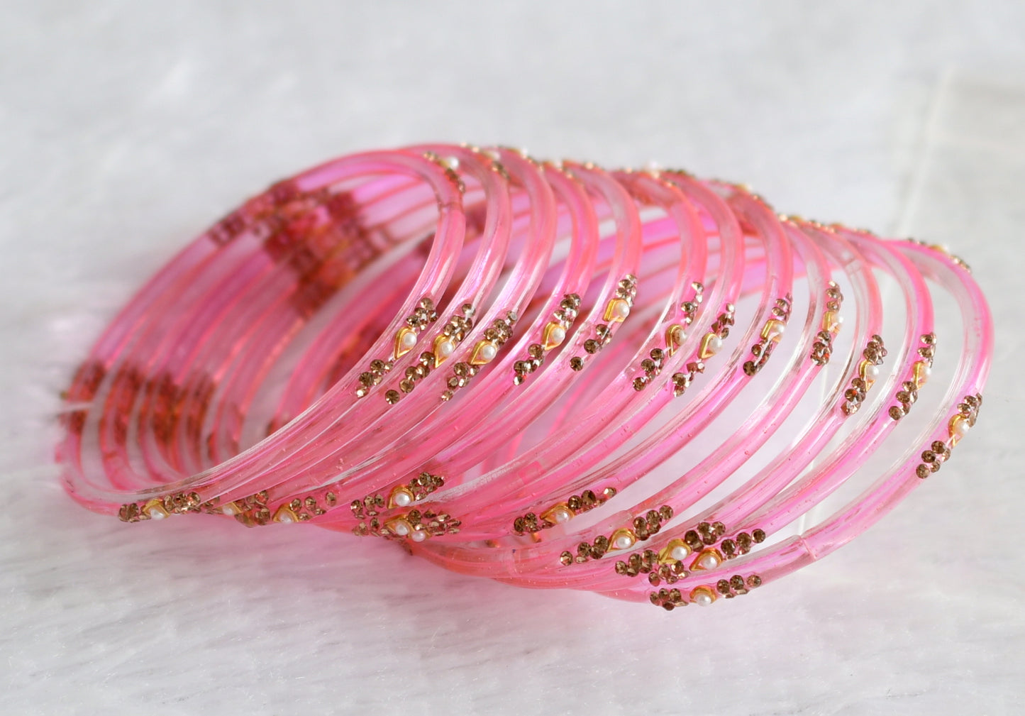 Set of 12 baby pink glass bangles(2.10) dj-49543