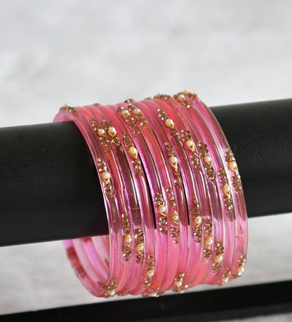 Set of 12 baby pink glass bangles(2.8) dj-49542