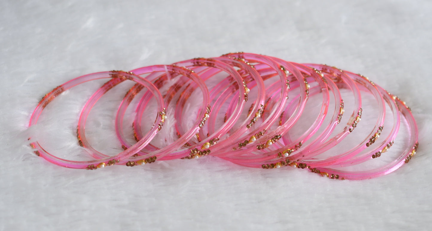 Set of 12 baby pink glass bangles(2.10) dj-49543