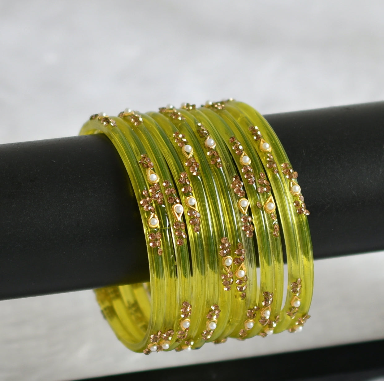 Set of 12 gress green glass bangles(2.6) dj-49549