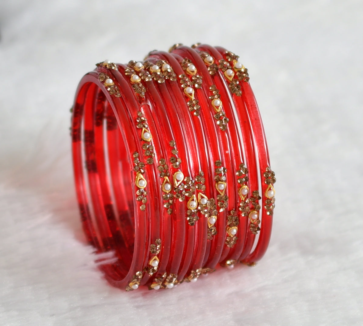 Set of 12 red glass bangles(2.6) dj-49563