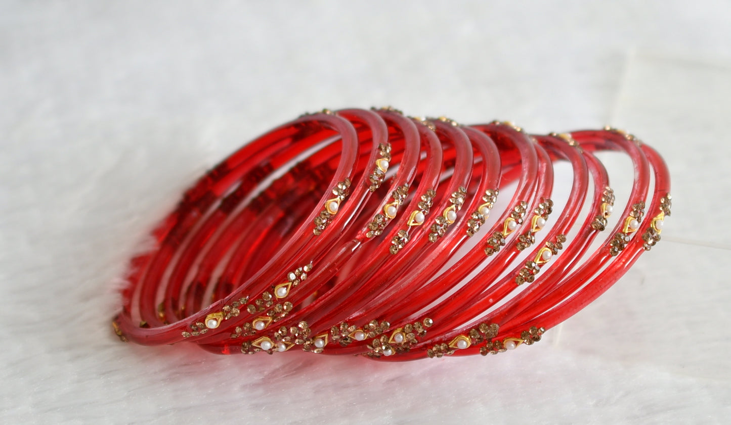 Set of 12 red glass bangles(2.8) dj-49564