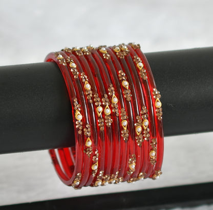 Set of 12 red glass bangles(2.6) dj-49563