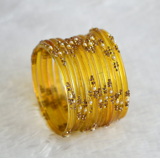 Set of 12 mustard yellow glass bangles(2.8) dj-49569