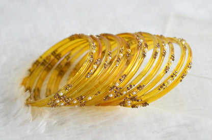 Set of 12 mustard yellow glass bangles(2.4) dj-49567