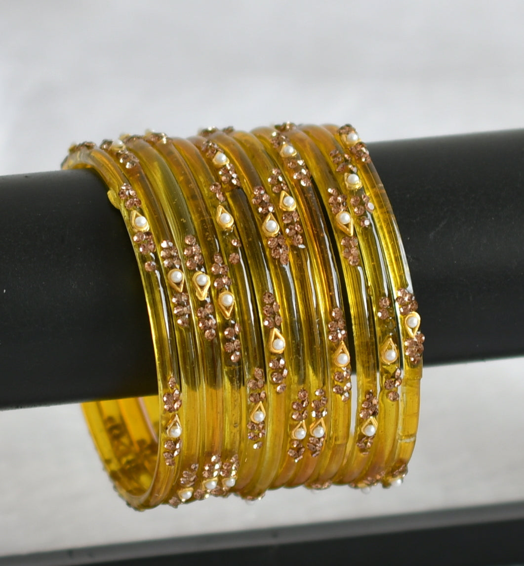 Set of 12 mustard yellow glass bangles(2.8) dj-49569