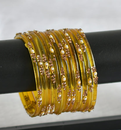 Set of 12 mustard yellow glass bangles(2.10) dj-49570