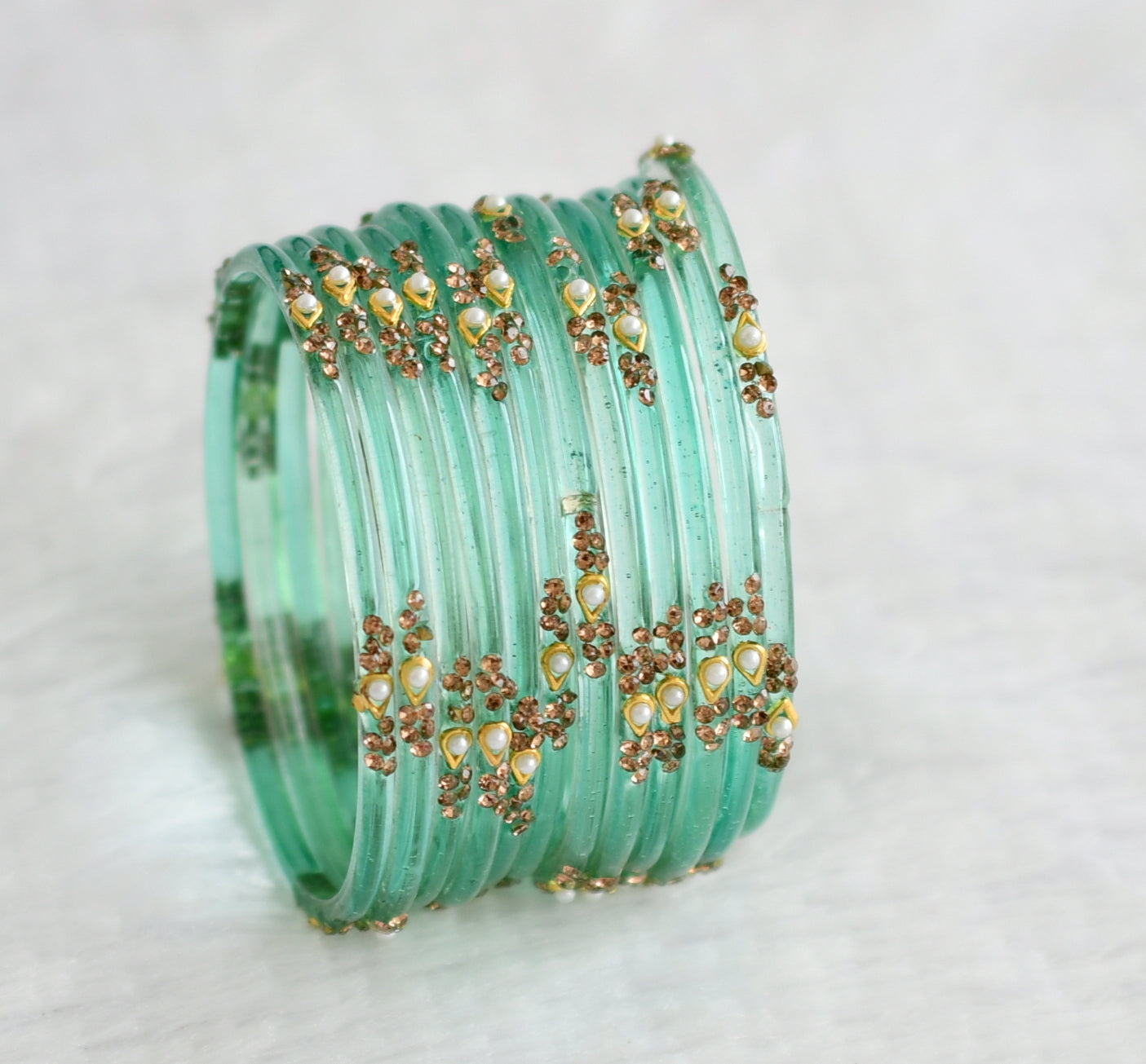 Set of 12 sea green glass bangles(2.8) dj-49545