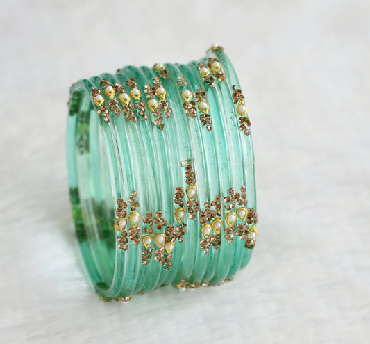 Set of 12 sea green glass bangles(2.8) dj-49545