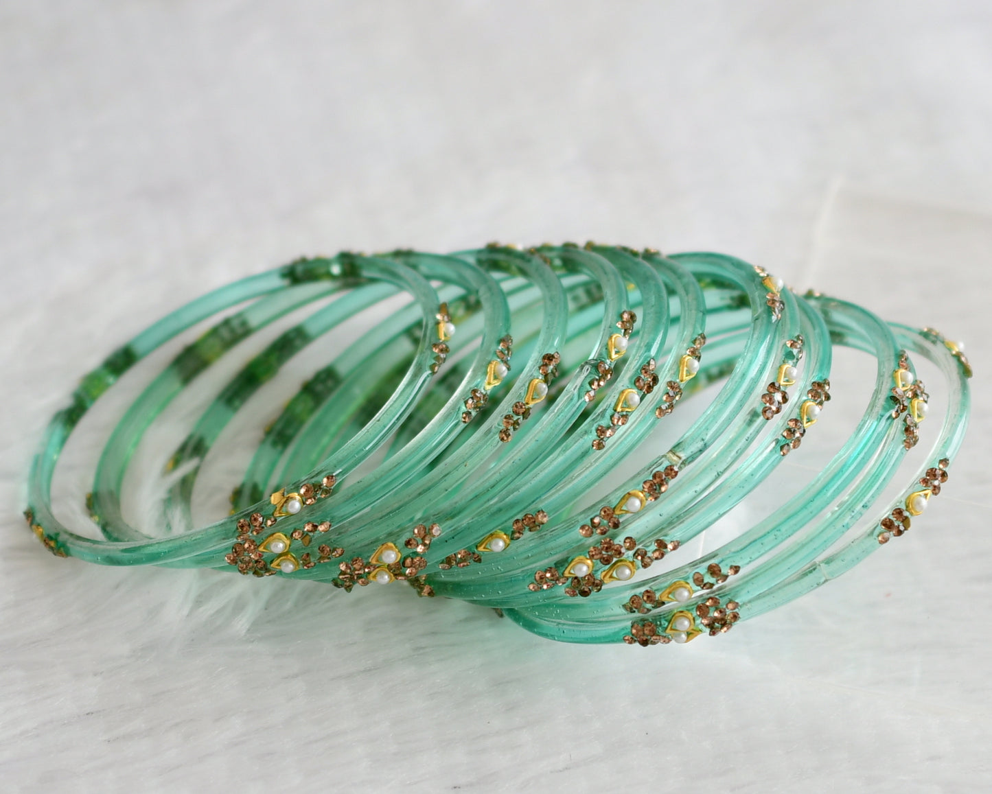 Set of 12 sea green glass bangles(2.8) dj-49545