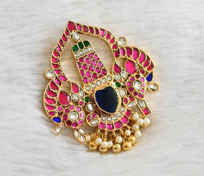 Gold tone pink-green-white-blue Thirumal kundan jadau pendant dj-47725