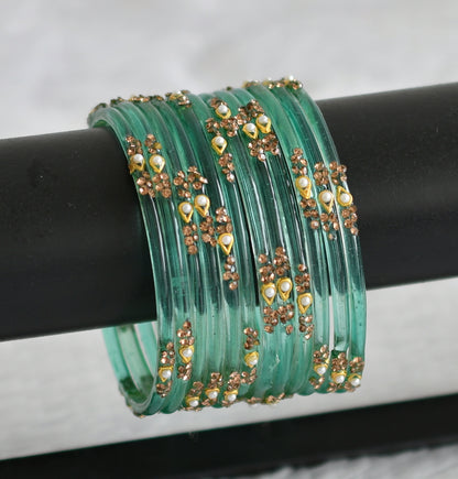 Set of 12 sea green glass bangles(2.8) dj-49545