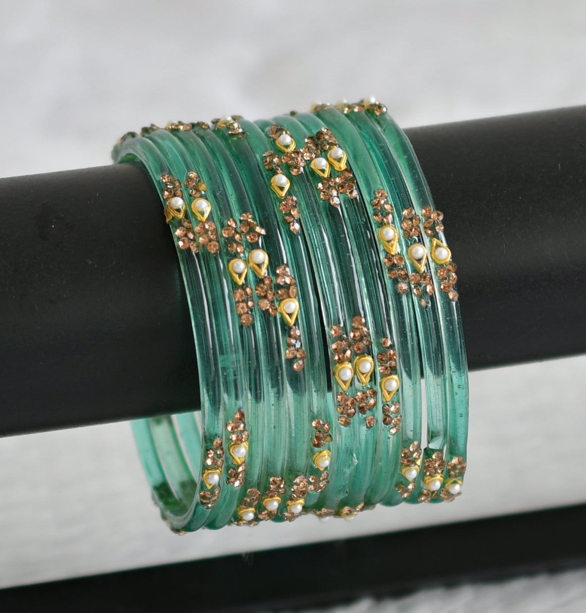 Set of 12 sea green glass bangles(2.4) dj-49544