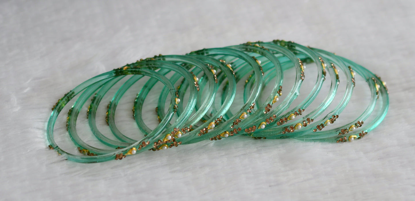 Set of 12 sea green glass bangles(2.8) dj-49545