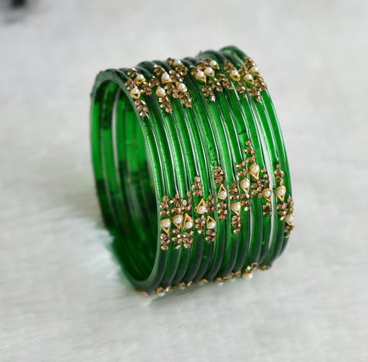 Set of 12 bottle green glass bangles(2.10) dj-49585