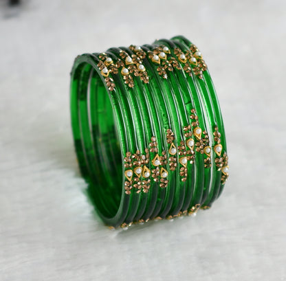 Set of 12 bottel green glass bangles(2.8) dj-49584