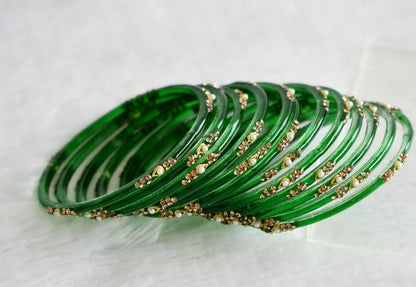 Set of 12 bottel green glass bangles(2.8) dj-49584