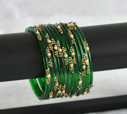 Set of 12 bottel green glass bangles(2.8) dj-49584