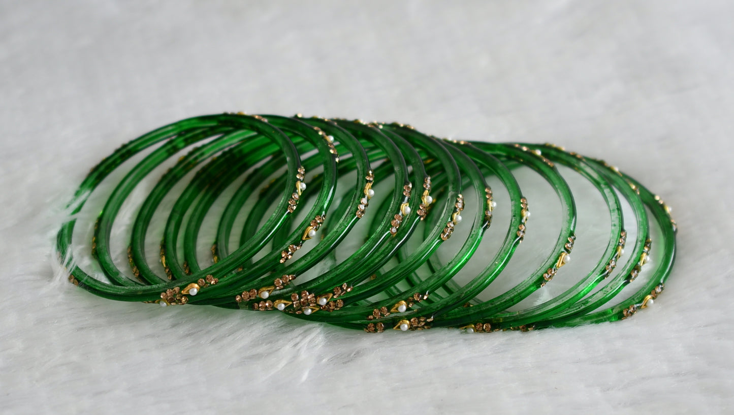 Set of 12 bottle green glass bangles(2.10) dj-49585