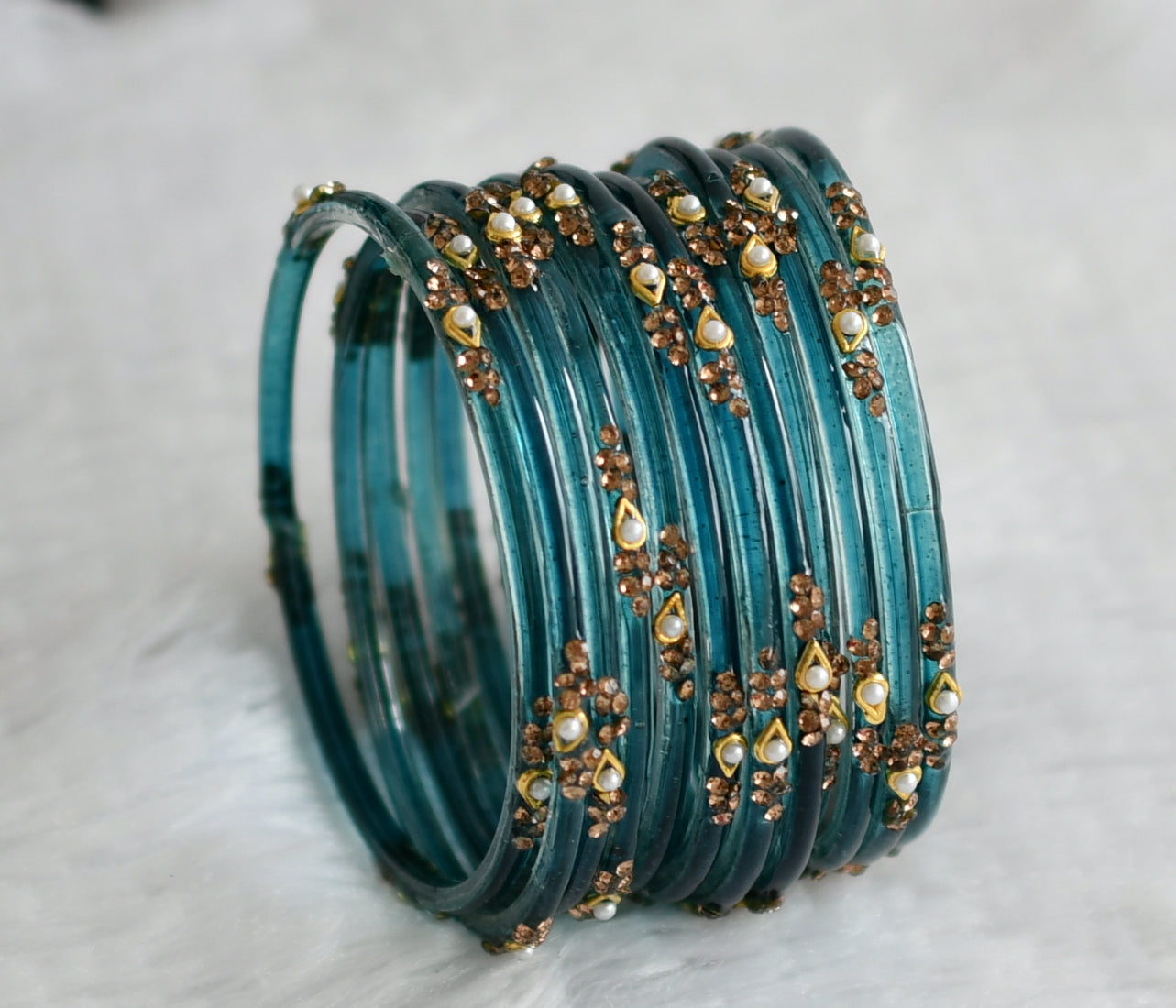 Set of 12 teal blue glass bangles(2.4) dj-49574