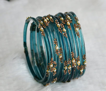 Set of 12 teal blue glass bangles(2.10) dj-49576