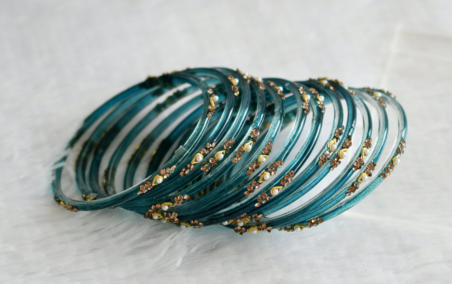 Set of 12 teal blue glass bangles(2.10) dj-49576