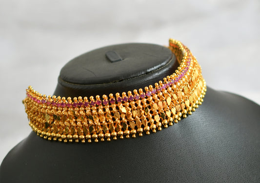 Gold look alike ruby stone elakka thali choker necklace dj-47726