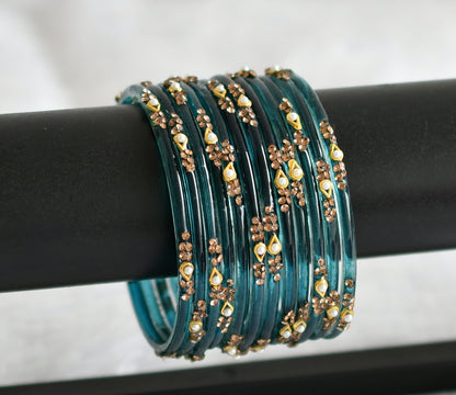 Set of 12 teal blue glass bangles(2.8) dj-49575