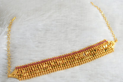 Gold look alike ruby stone elakka thali choker necklace dj-47726