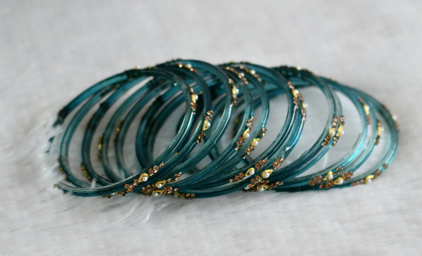 Set of 12 teal blue glass bangles(2.4) dj-49574