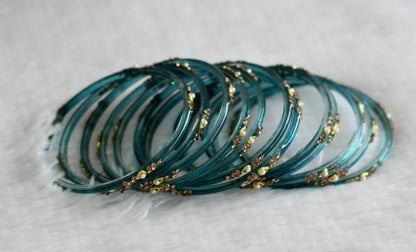 Set of 12 teal blue glass bangles(2.10) dj-49576