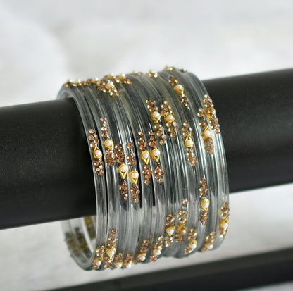 Set of 12 grey glass bangles(2.10) dj-49573