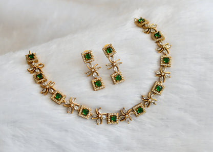 Matte finish cz white-green flower block stone necklace set dj-46127