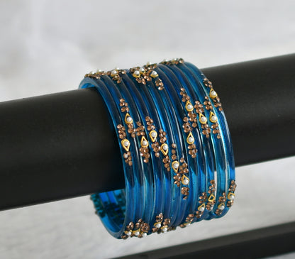 Set of 12 prussian blue glass bangles(2.4) dj-49588