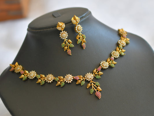 Matte finish ruby-green-white flower leaf necklace set dj-46125
