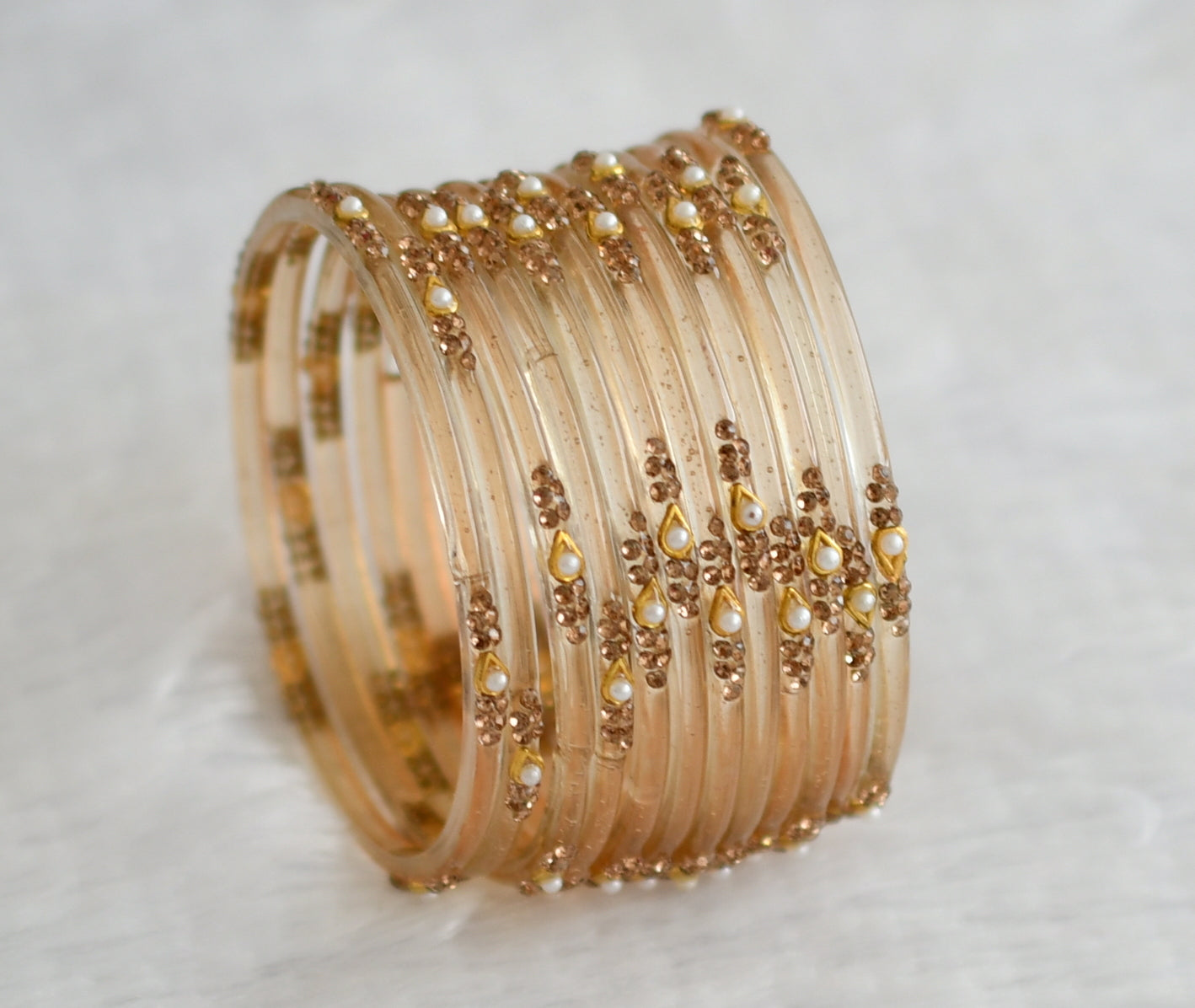 Set of 12 peal brown glass bangles(2.10) dj-49587