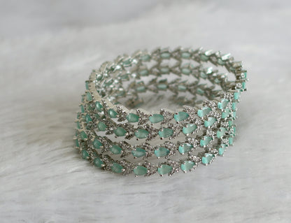 Silver tone cz sea green-white thilak stone set 4 bangles(2.6) dj-47703