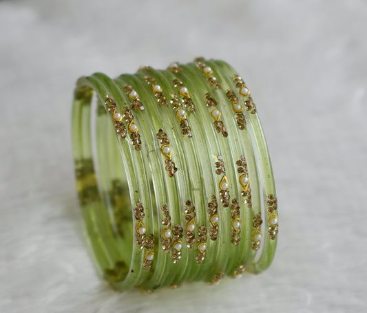 Set of 12 light green glass bangles(2.10) dj-49554