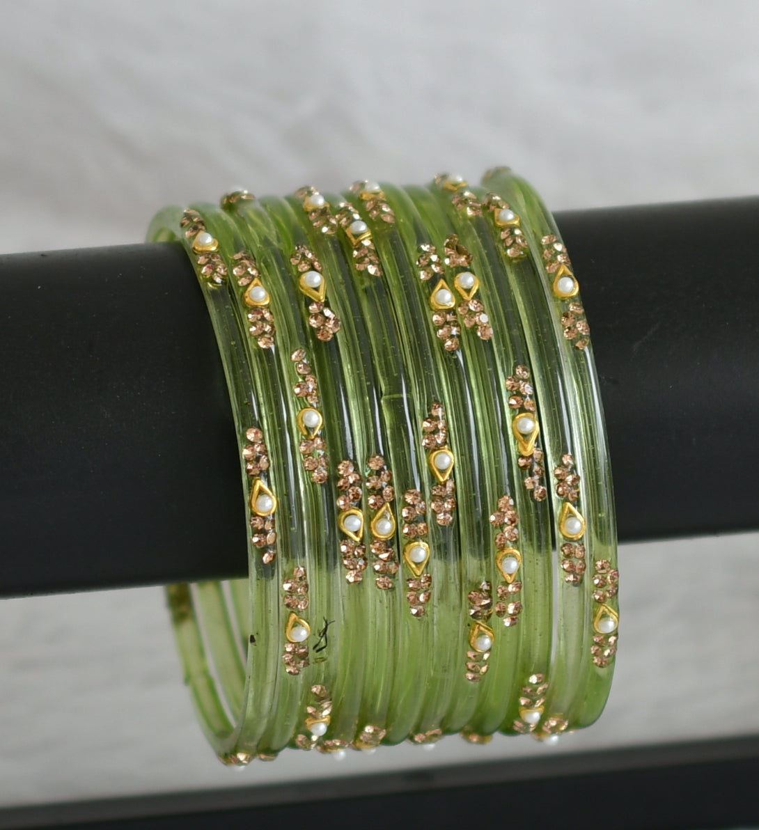 Set of 12 light green glass bangles(2.10) dj-49554