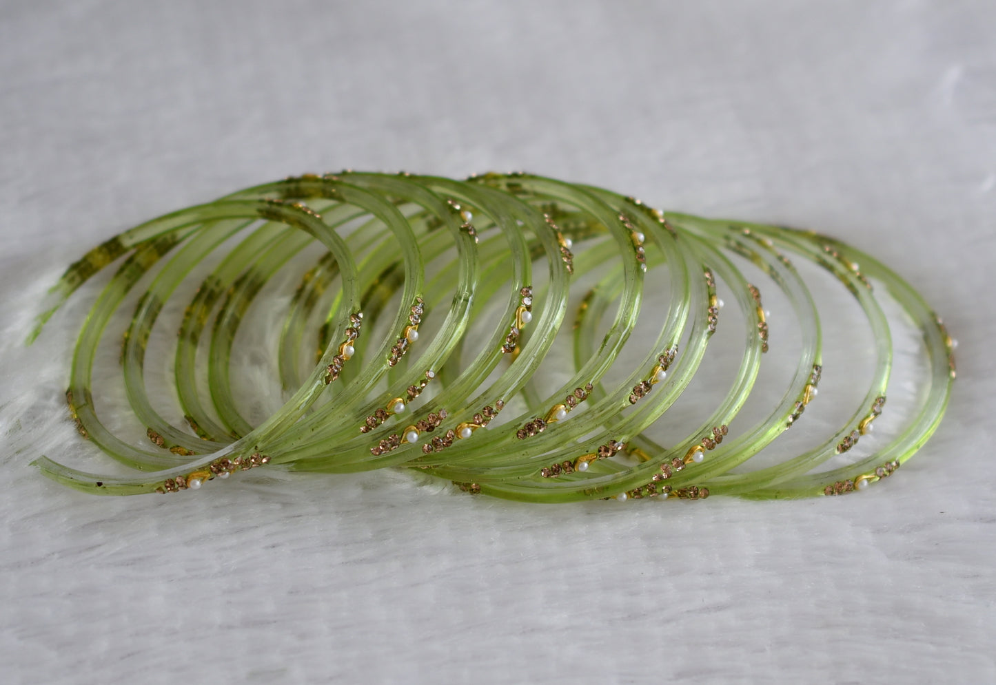 Set of 12 light green glass bangles(2.10) dj-49554