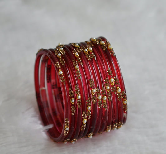 Set of 12 maroon glass bangles(2.8) dj-49560